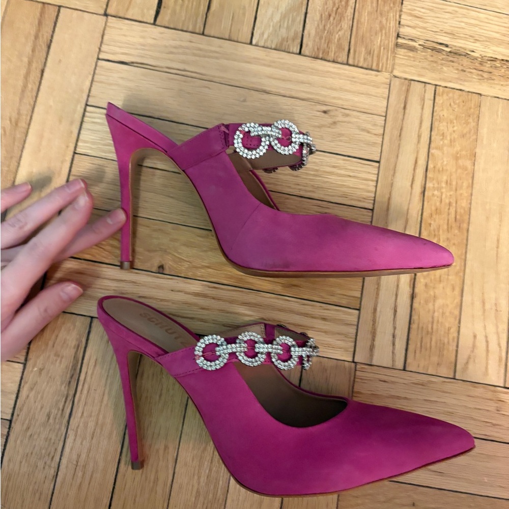 SCHUTZ Pink Embellished Mule Heels